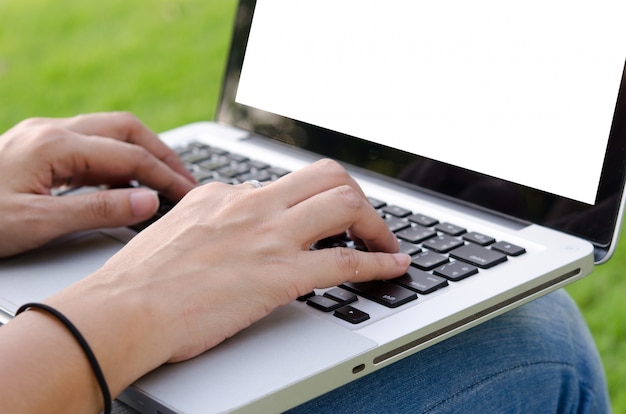 Woman hand laptop