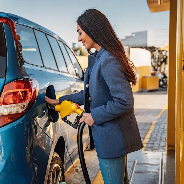 Photo woman hand refuel the car