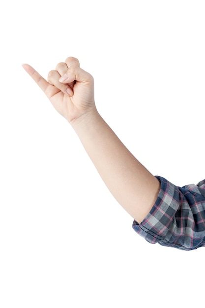 Woman hand showing symbols and gestures isolated on white background. File contains with clipping path so easy to work.