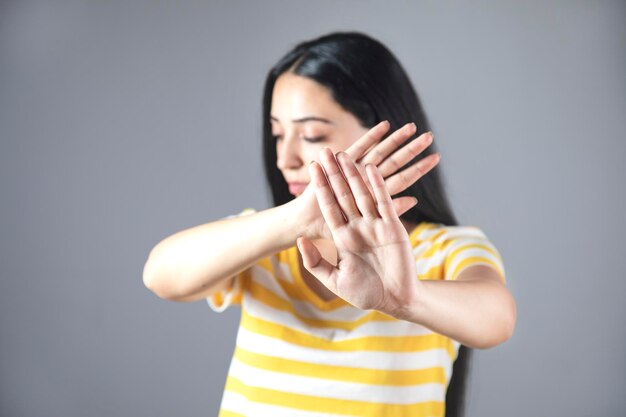 Woman hand stop sign