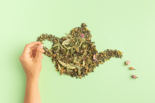 写真 乾燥したハーブを茶の形に取りハーブティー (herbal tea) という概念で作りました