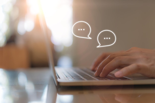 Woman hand use computer to chat or communicate in social media