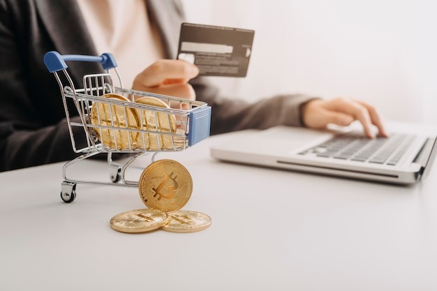 Woman hand using mobile smart phone online payment banking and online shopping at the home