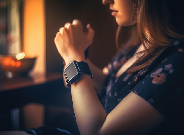 Woman Hand Wearing Modern Smartwatch Generative AI