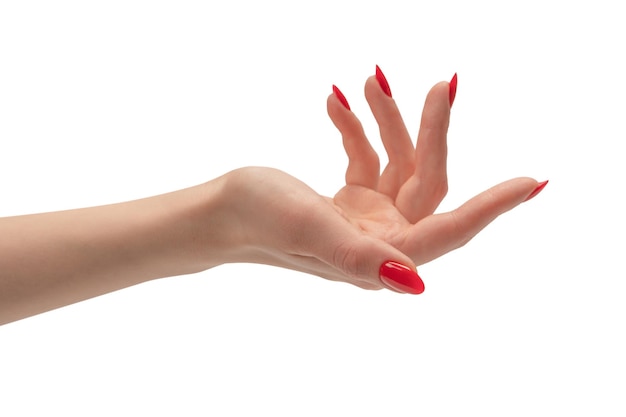 Woman hand with red nails holding something