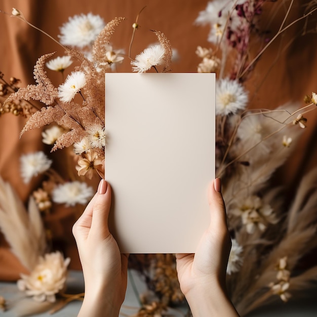 Photo woman handheld wedding invitation