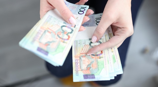 Woman hands counting ruble money business and finance
