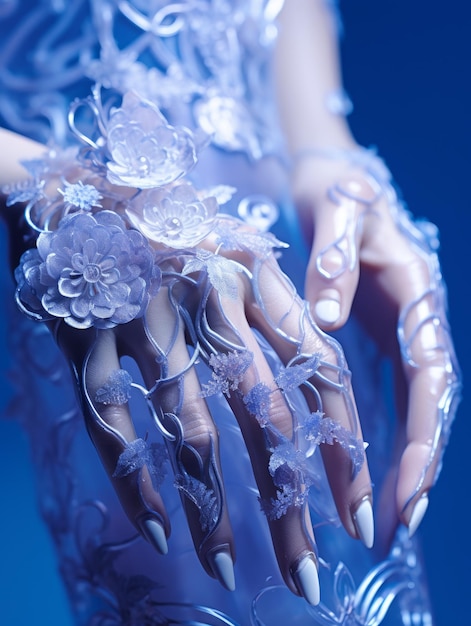 a woman hands covering white wedding gloves generative AI