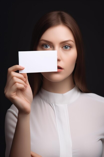 Woman hands holding a blank card for an idea or decision created with generative ai