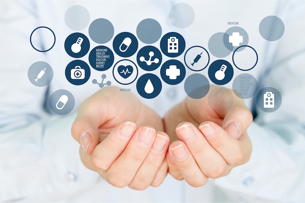 Woman hands holding medical signs