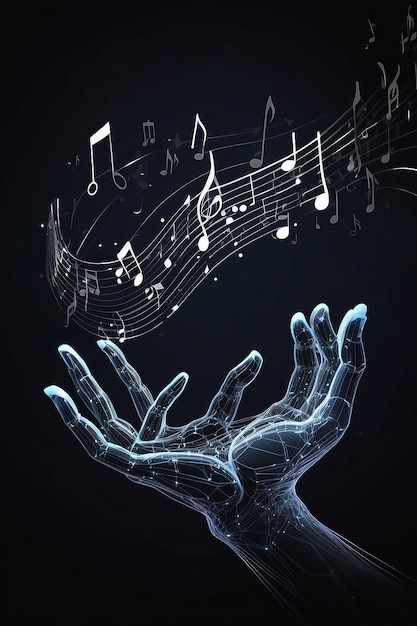 Photo woman hands playing music notes on dark background music concept generative ai