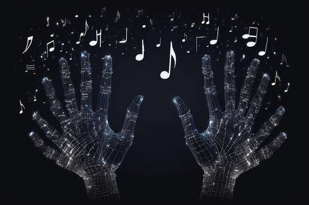 Photo woman hands playing music notes on dark background music concept generative ai