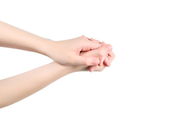 Woman hands wanting or asking for something copyspace