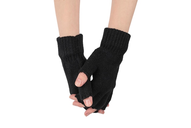 Woman hands in warm gloves isolated on a white background.