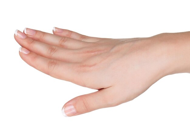 Фото Женские руки с французским маникюром изолированы на белом фоне