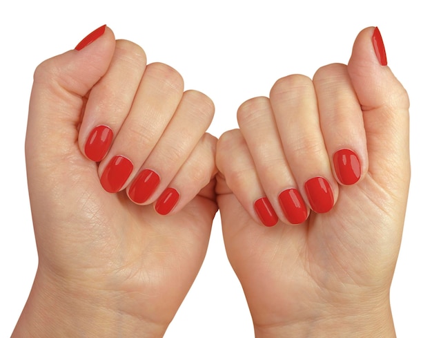 Woman hands with red nails