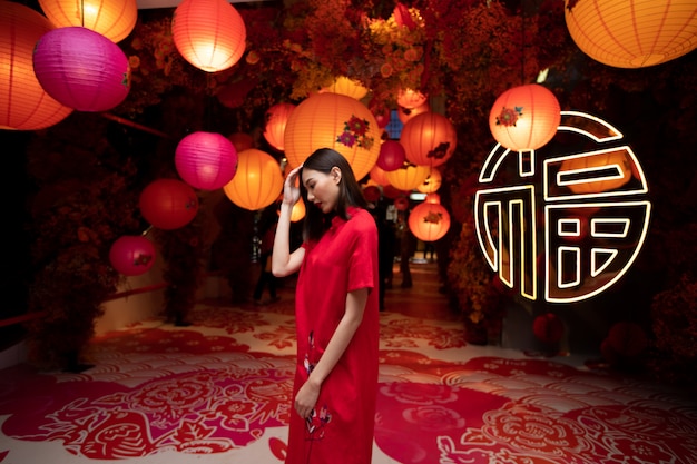 Photo woman happy chinese new year valentine festival