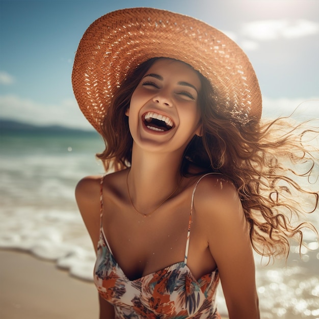 Woman happy and smiling at the beach