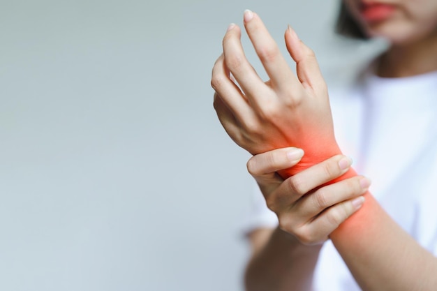 A woman has pain in her wrist Health care concept