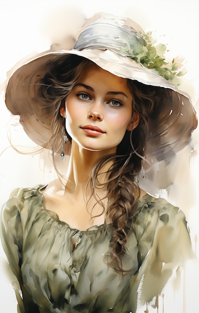 woman hat flower head unusually unique beauty colors warm rendition olive skinned shaded perfect