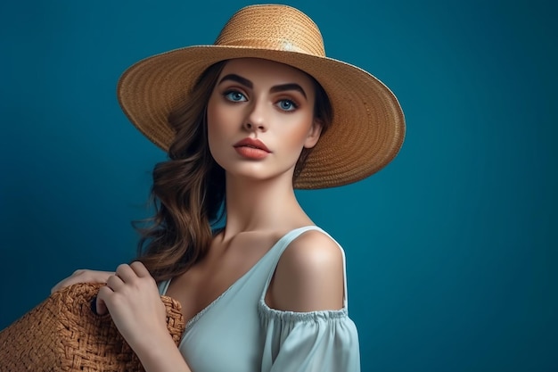 A woman in a hat and a straw hat