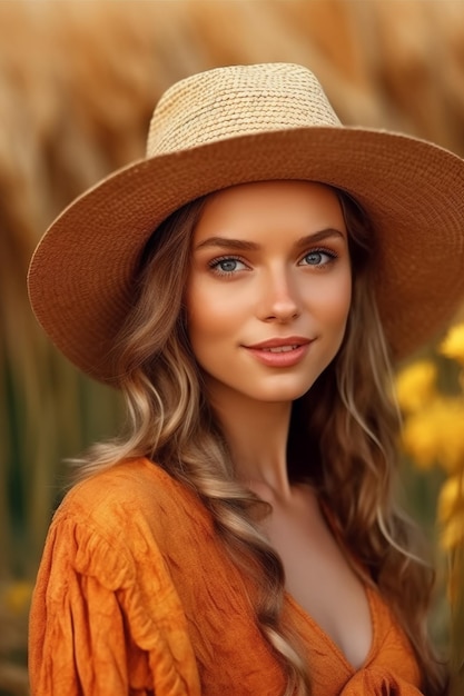 A woman in a hat and a straw hat