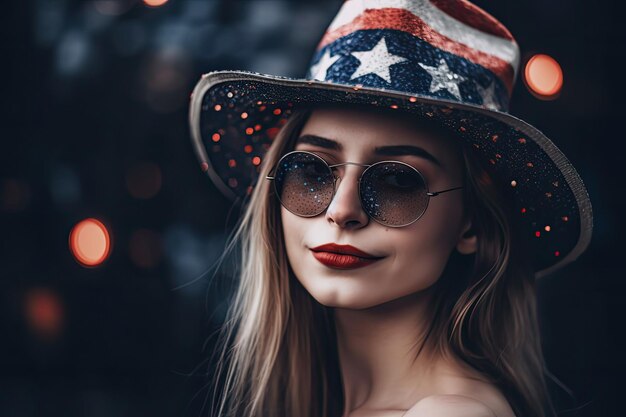 Premium AI Image | Woman in hat with american symbols Beautiful girl ...