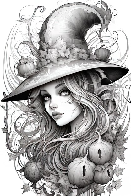 Photo a woman in a hat with a hat on it that says  shes a witch