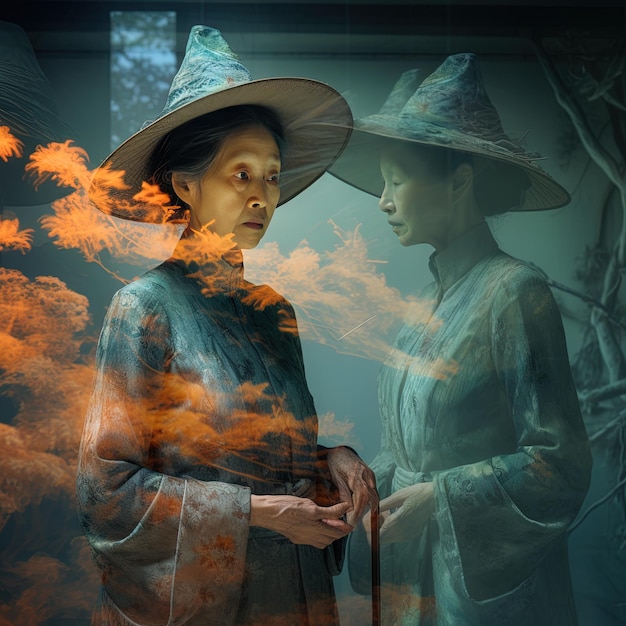 Женщина в шляпе и женщина в шляпе со словами " дым " на вершине