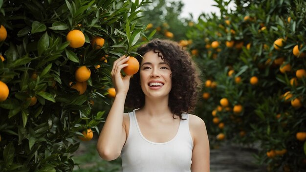 Photo woman havesting orange plantation