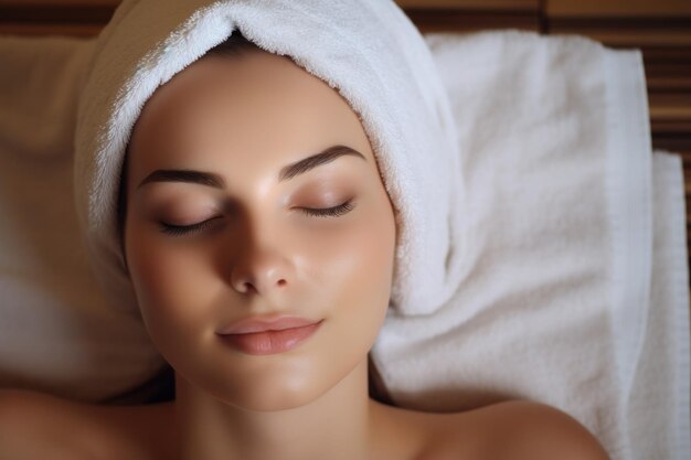 woman having face massage with towel at spa