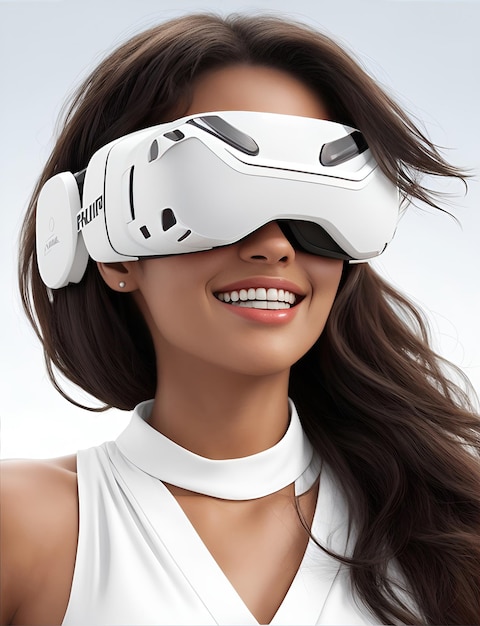 仮想現実VRメガネで楽しむ女性