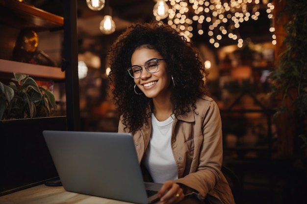 Woman having an online business meeting Generative Ai