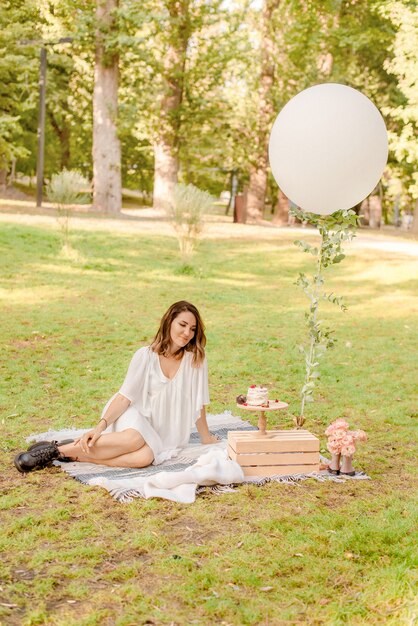 Woman having picnic in park