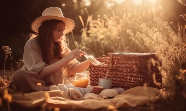 Woman having a picnic in the park