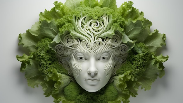 woman head with lettuce close up