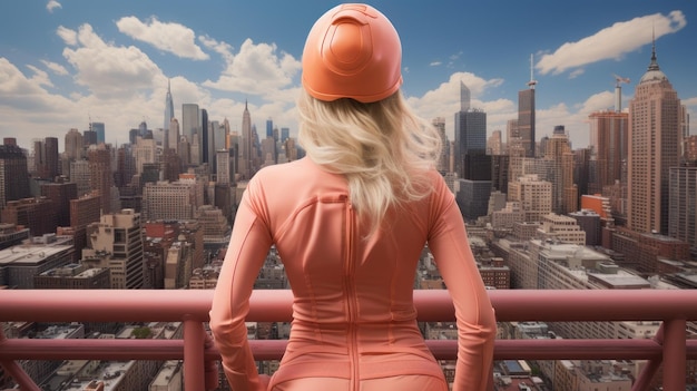 Woman in a helmet at a construction site