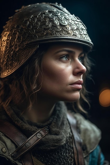 A woman in a helmet with the word war on the front