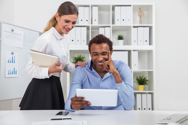 Woman helping man