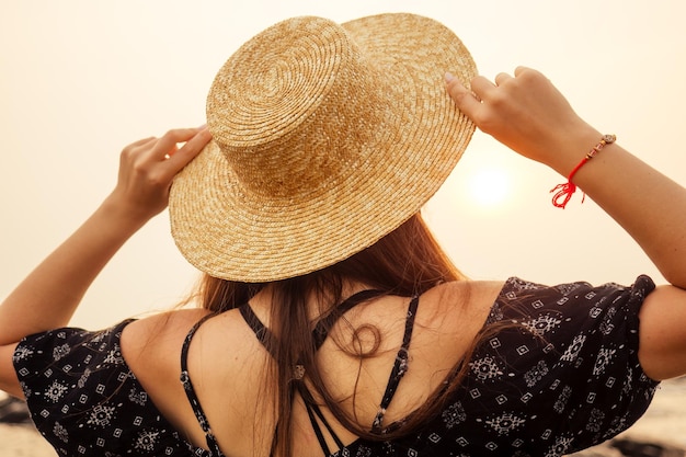 Woman And Her Jute Eco Hat Close Up