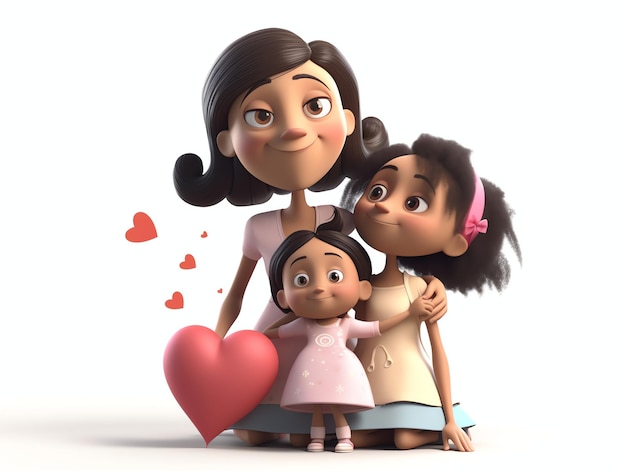 A woman and her kids mother day 3D character