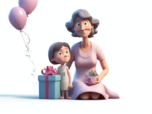 A woman and her kids mother day 3D character