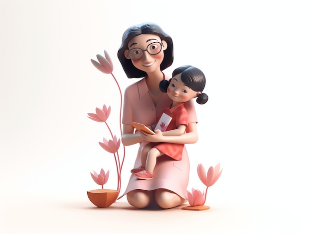 A woman and her kids mother day 3D character