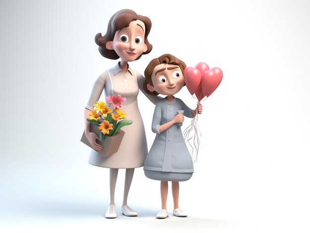 A woman and her kids mother day 3D character