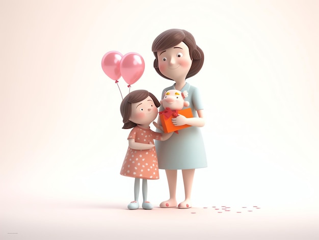 A woman and her kids mother day 3D character