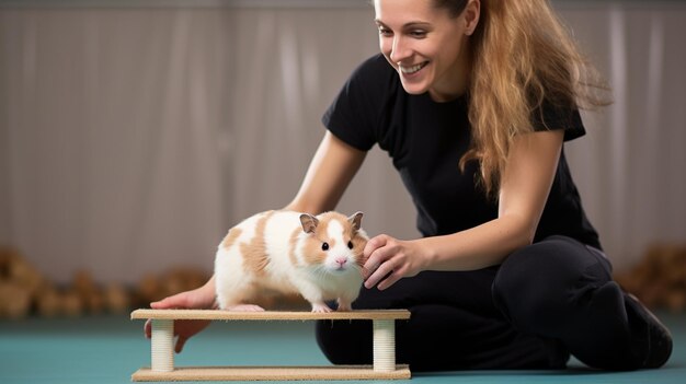 Photo a woman and her pet hamster participating in wallpaper