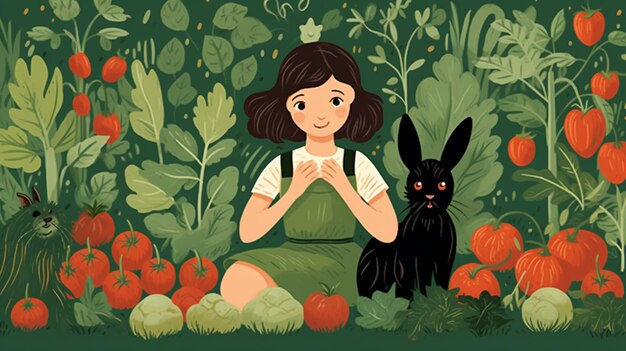 A Woman And Her Pet Rabbit Making Veggie Background