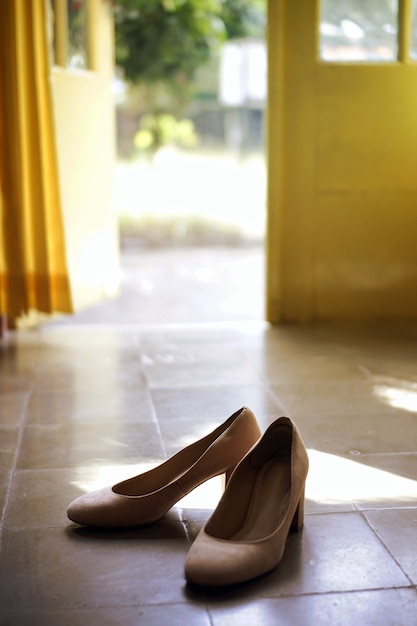 Woman high heels on the floor