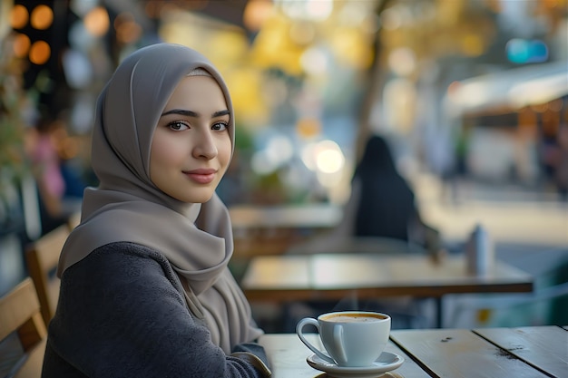 Photo woman in hijab at outdoor cafe