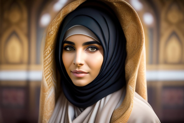 A woman in a hijab and a scarf